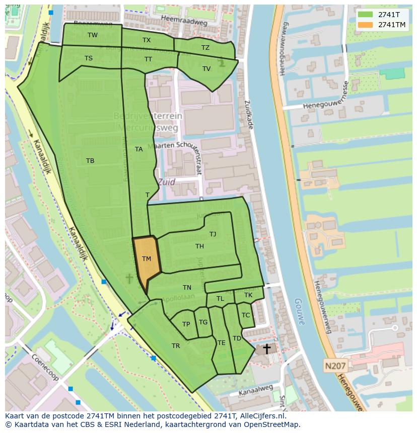 Afbeelding van het postcodegebied 2741 TM op de kaart.