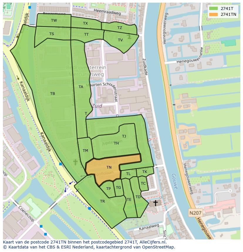 Afbeelding van het postcodegebied 2741 TN op de kaart.