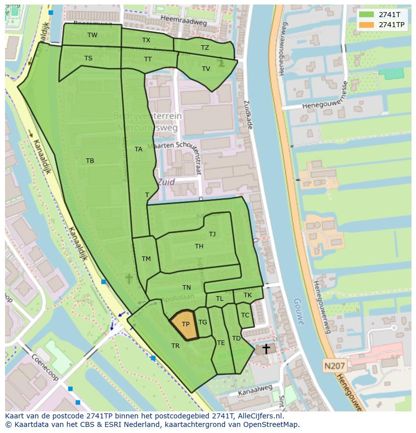 Afbeelding van het postcodegebied 2741 TP op de kaart.
