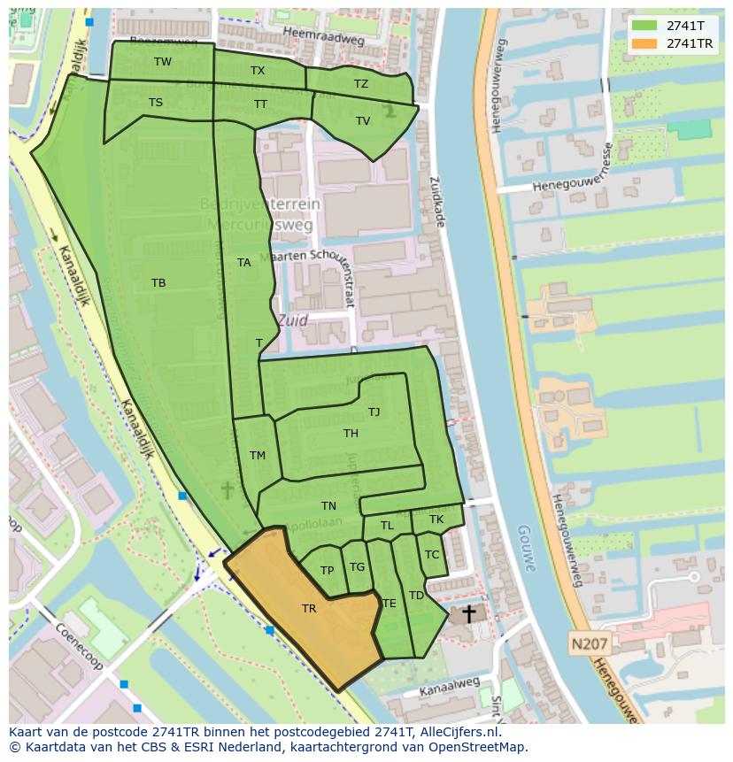 Afbeelding van het postcodegebied 2741 TR op de kaart.
