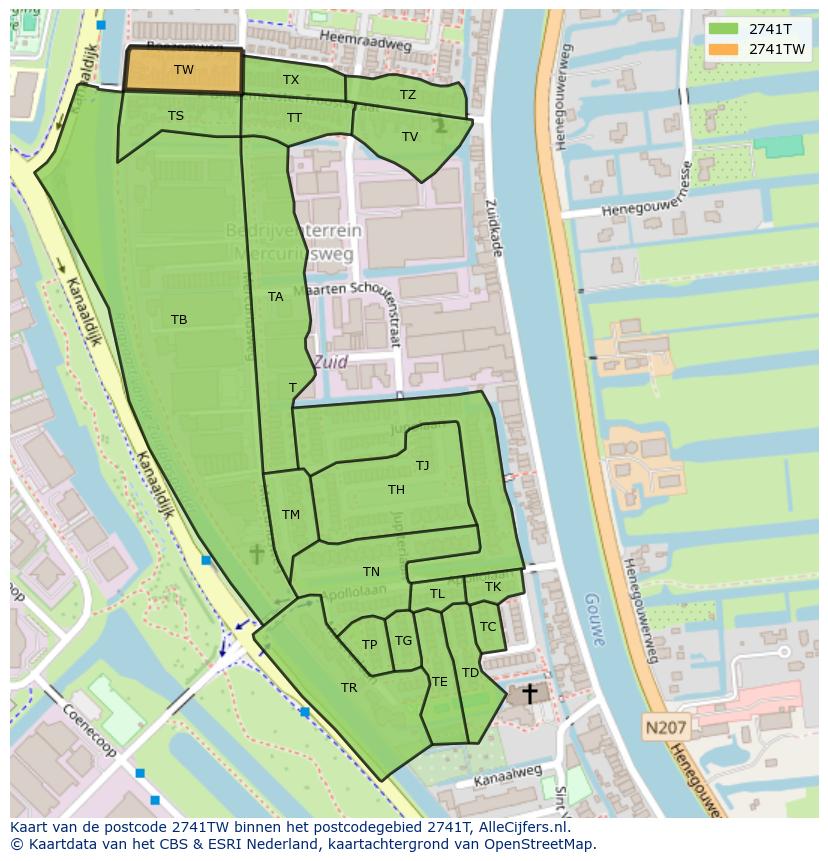 Afbeelding van het postcodegebied 2741 TW op de kaart.