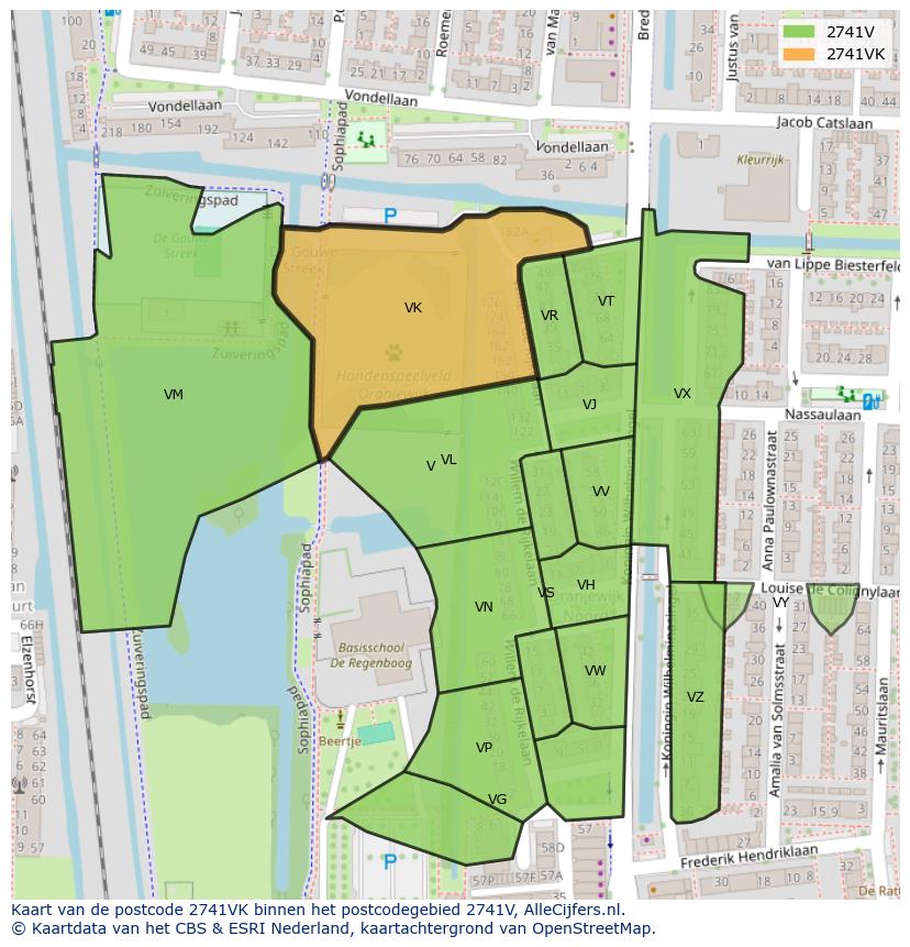 Afbeelding van het postcodegebied 2741 VK op de kaart.