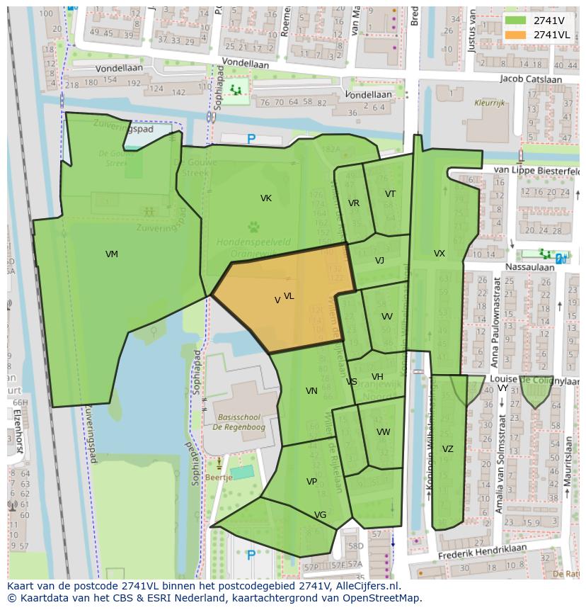 Afbeelding van het postcodegebied 2741 VL op de kaart.