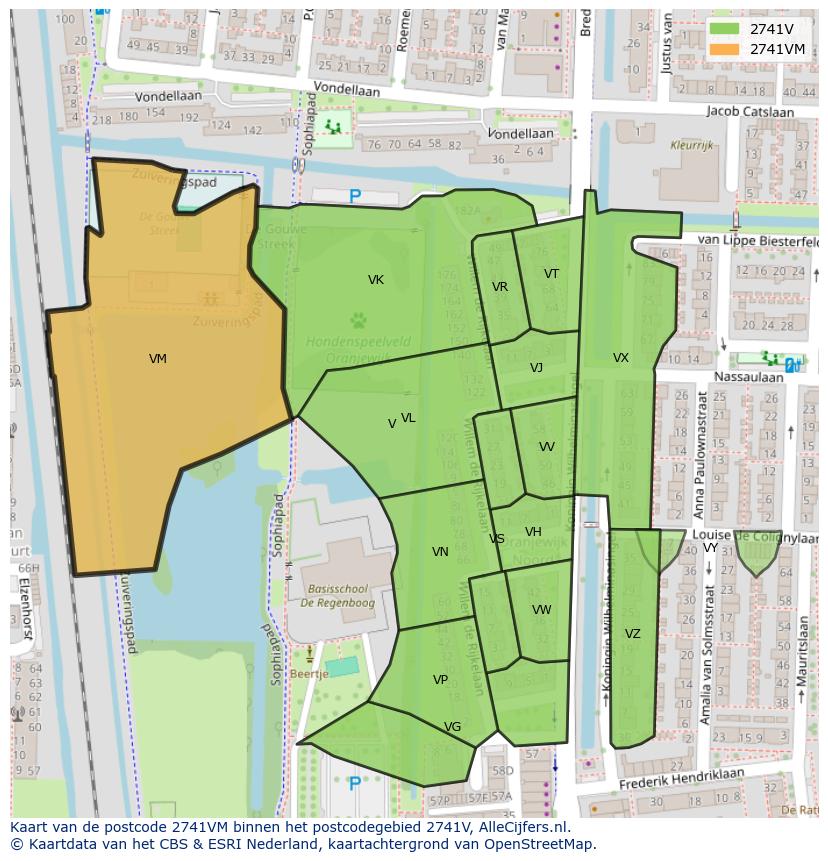 Afbeelding van het postcodegebied 2741 VM op de kaart.