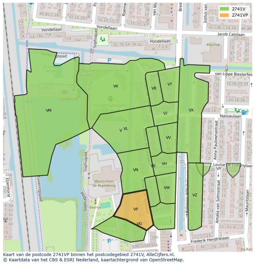 Afbeelding van het postcodegebied 2741 VP op de kaart.