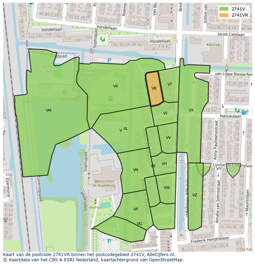 Afbeelding van het postcodegebied 2741 VR op de kaart.