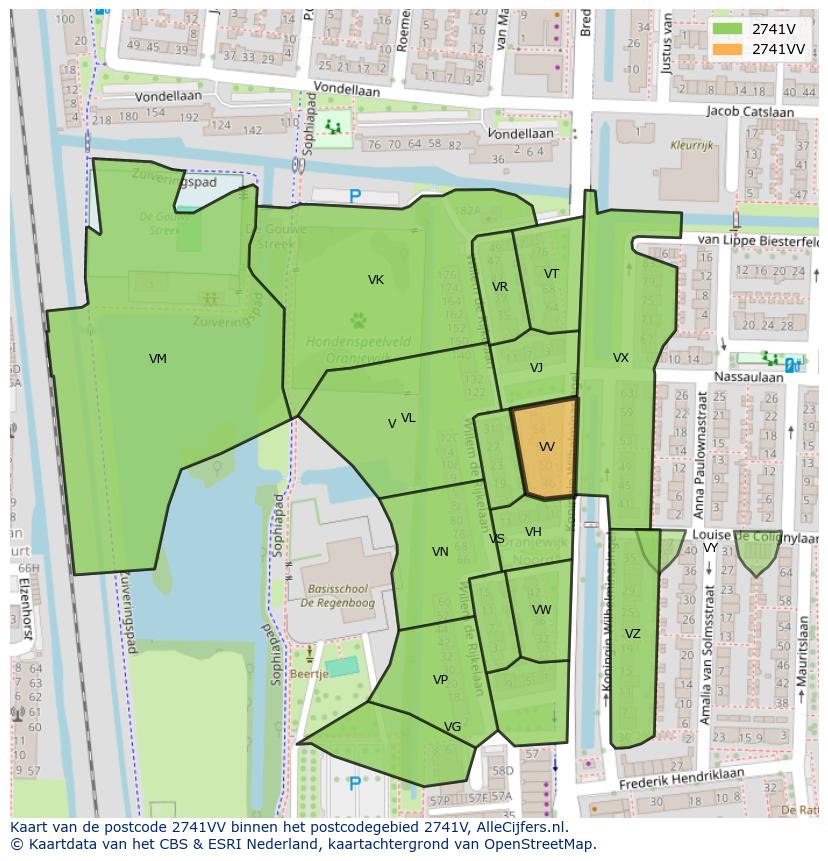 Afbeelding van het postcodegebied 2741 VV op de kaart.