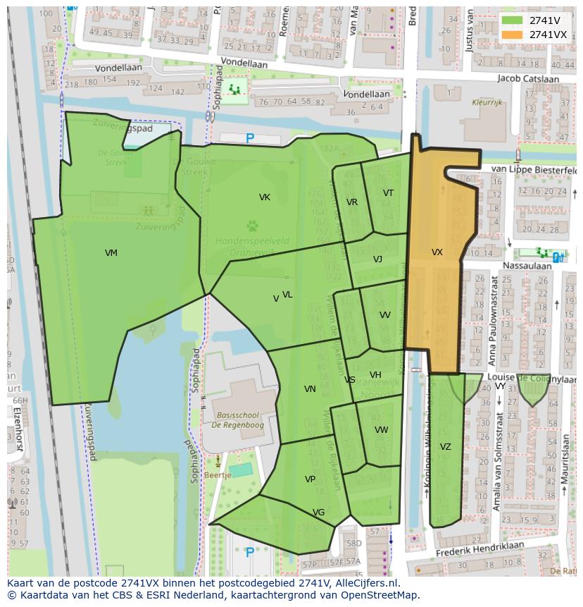 Afbeelding van het postcodegebied 2741 VX op de kaart.