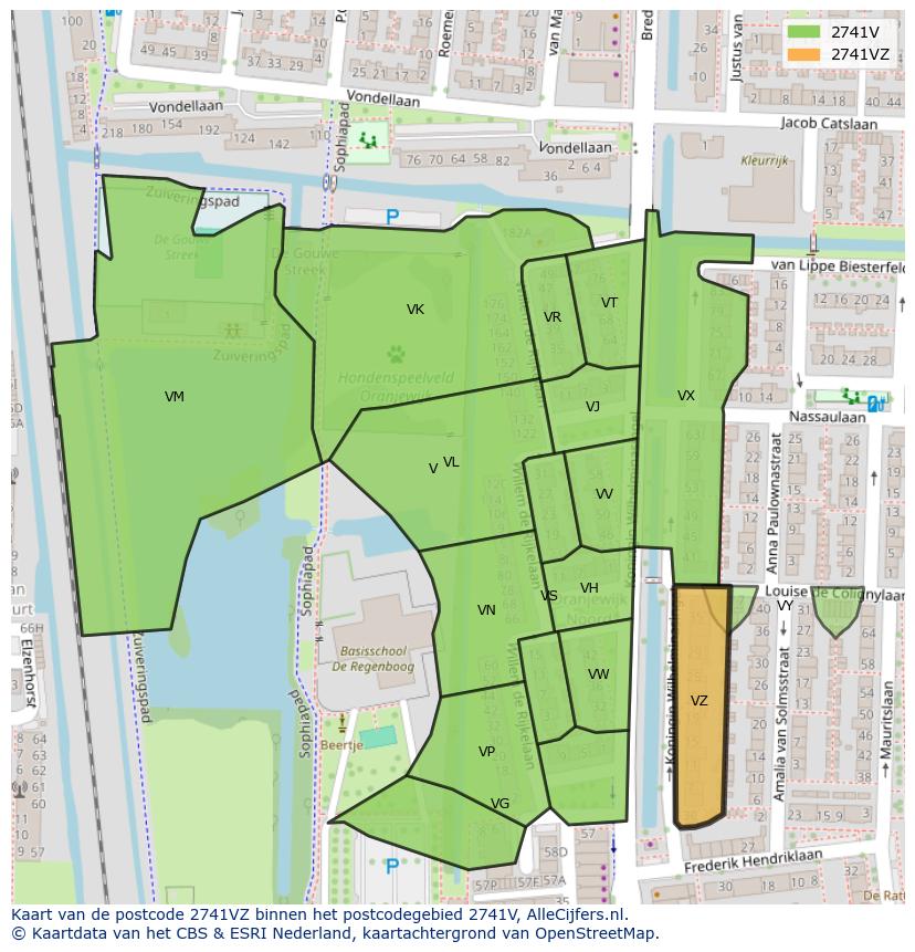 Afbeelding van het postcodegebied 2741 VZ op de kaart.