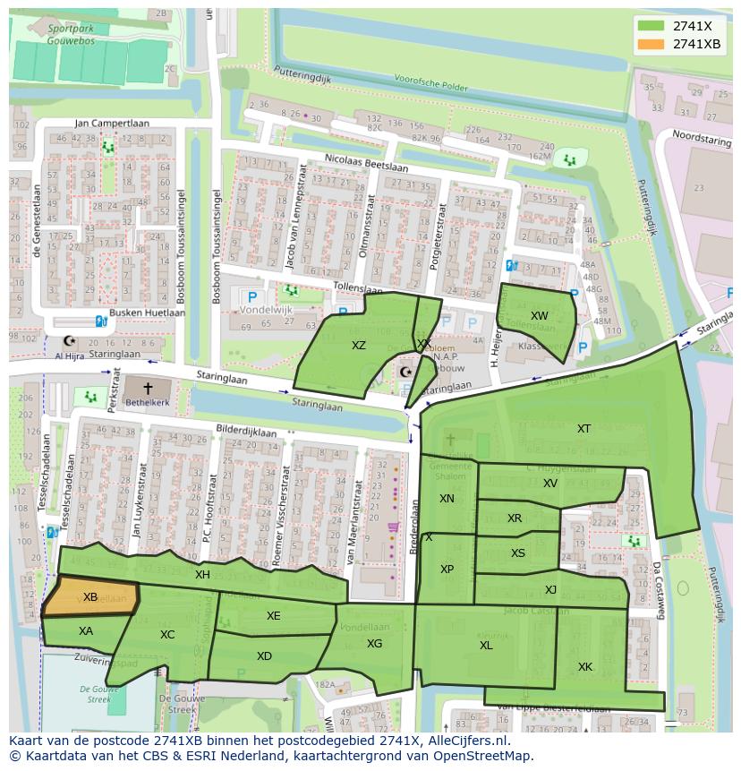 Afbeelding van het postcodegebied 2741 XB op de kaart.