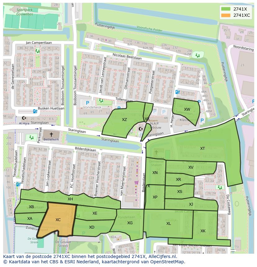 Afbeelding van het postcodegebied 2741 XC op de kaart.