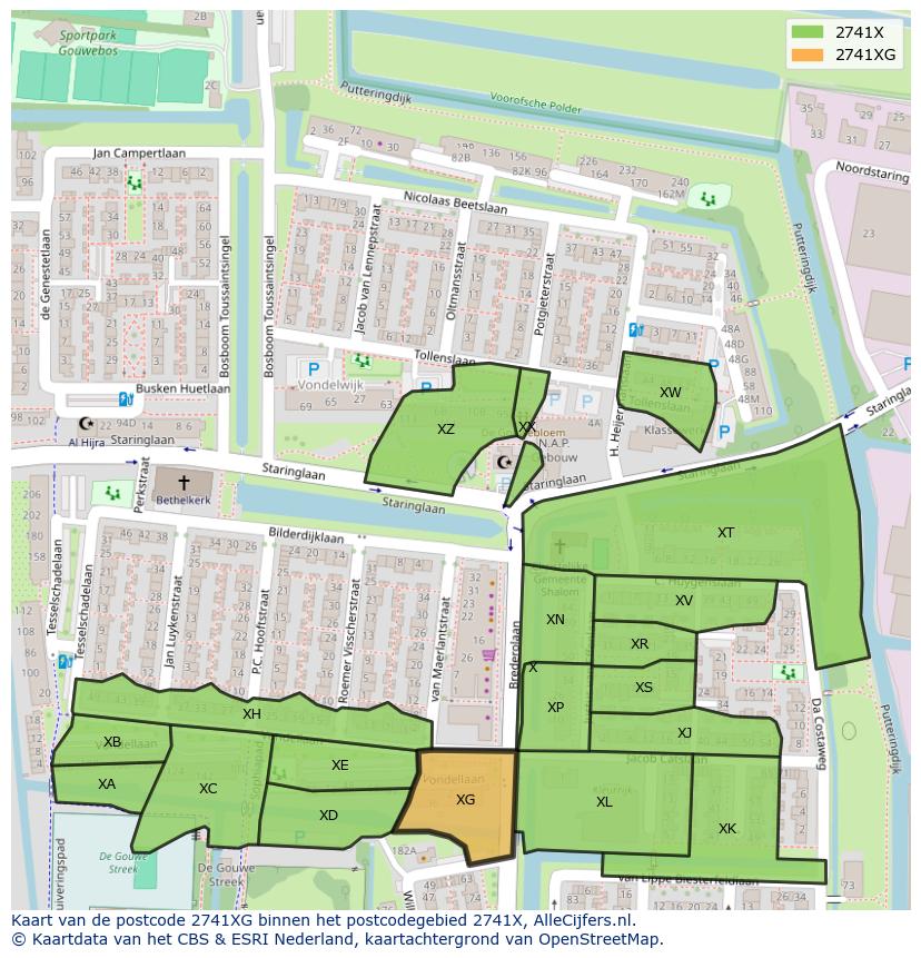 Afbeelding van het postcodegebied 2741 XG op de kaart.
