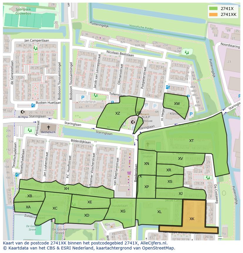 Afbeelding van het postcodegebied 2741 XK op de kaart.