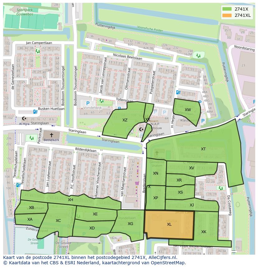 Afbeelding van het postcodegebied 2741 XL op de kaart.