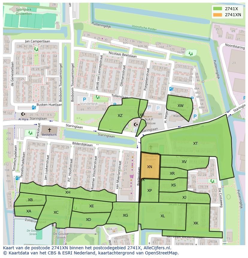 Afbeelding van het postcodegebied 2741 XN op de kaart.
