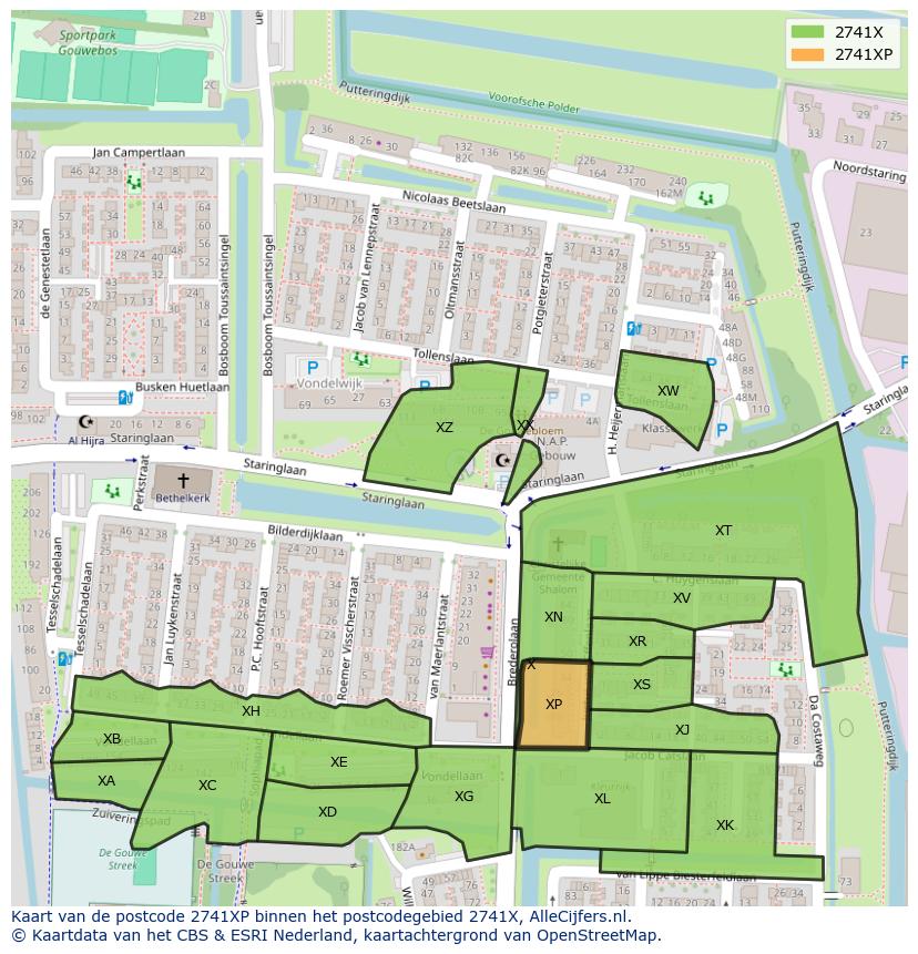 Afbeelding van het postcodegebied 2741 XP op de kaart.