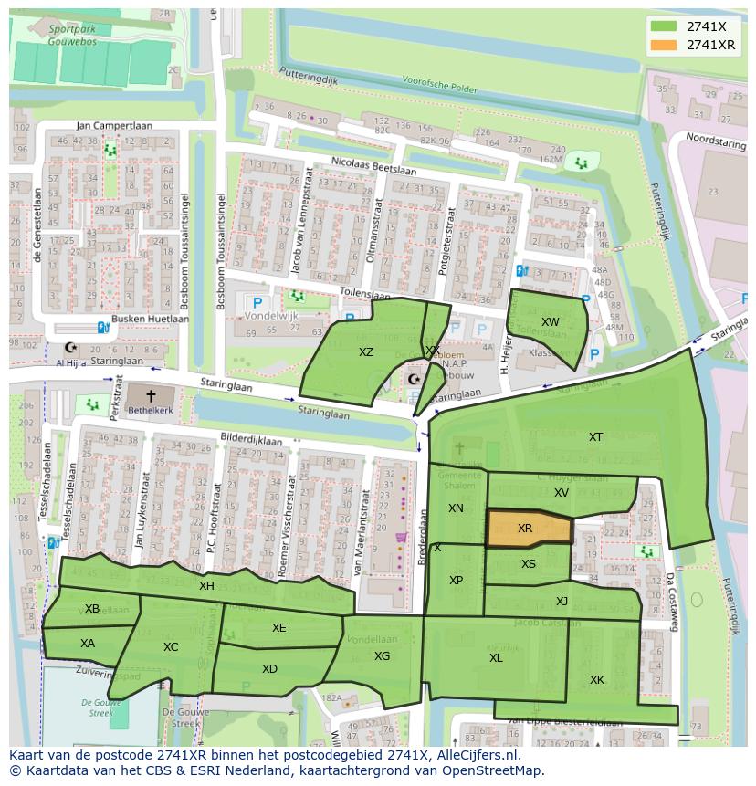 Afbeelding van het postcodegebied 2741 XR op de kaart.