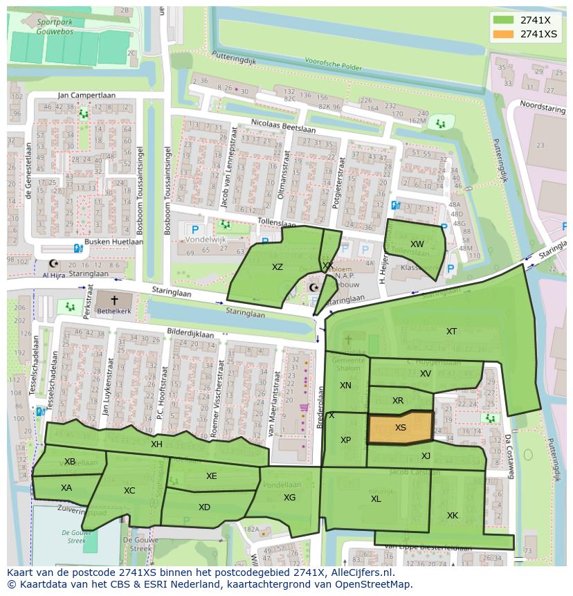 Afbeelding van het postcodegebied 2741 XS op de kaart.