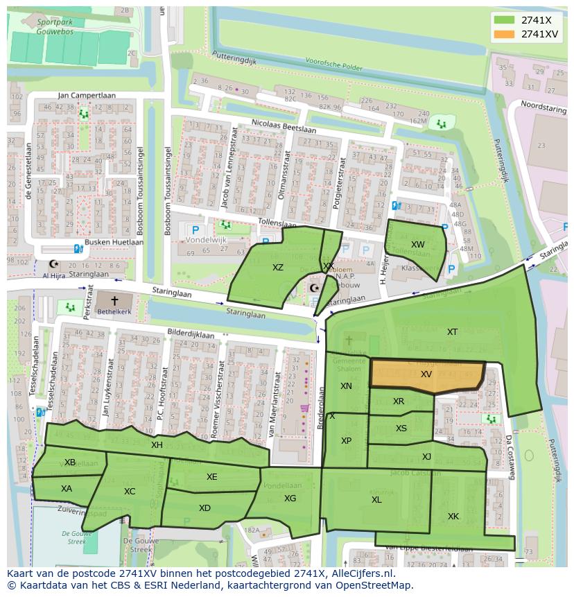 Afbeelding van het postcodegebied 2741 XV op de kaart.