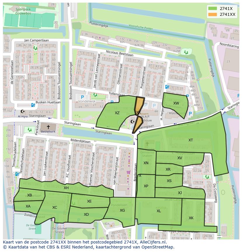 Afbeelding van het postcodegebied 2741 XX op de kaart.