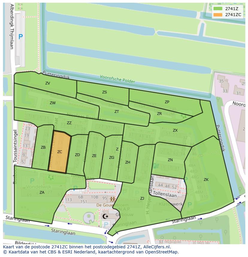 Afbeelding van het postcodegebied 2741 ZC op de kaart.