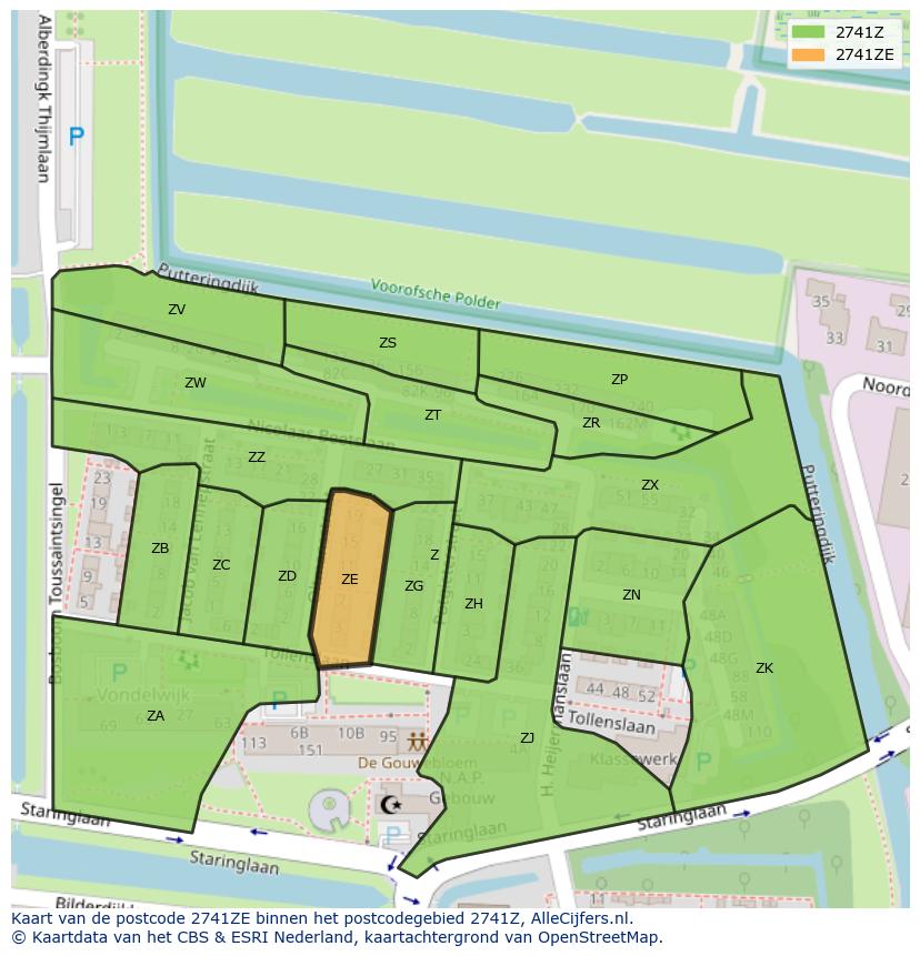 Afbeelding van het postcodegebied 2741 ZE op de kaart.