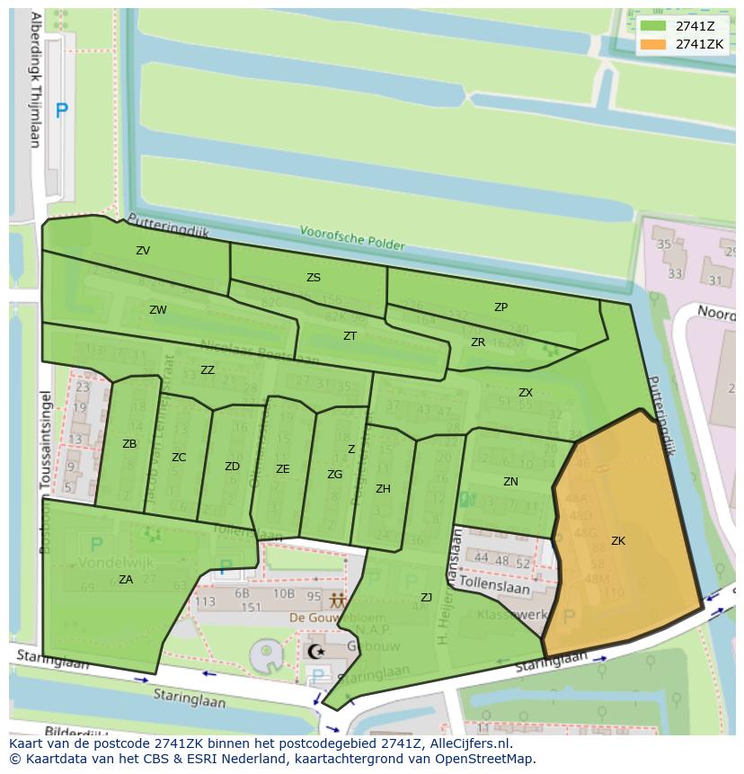 Afbeelding van het postcodegebied 2741 ZK op de kaart.