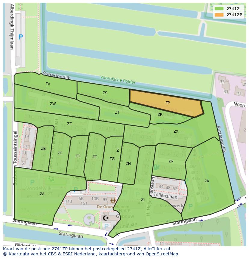 Afbeelding van het postcodegebied 2741 ZP op de kaart.