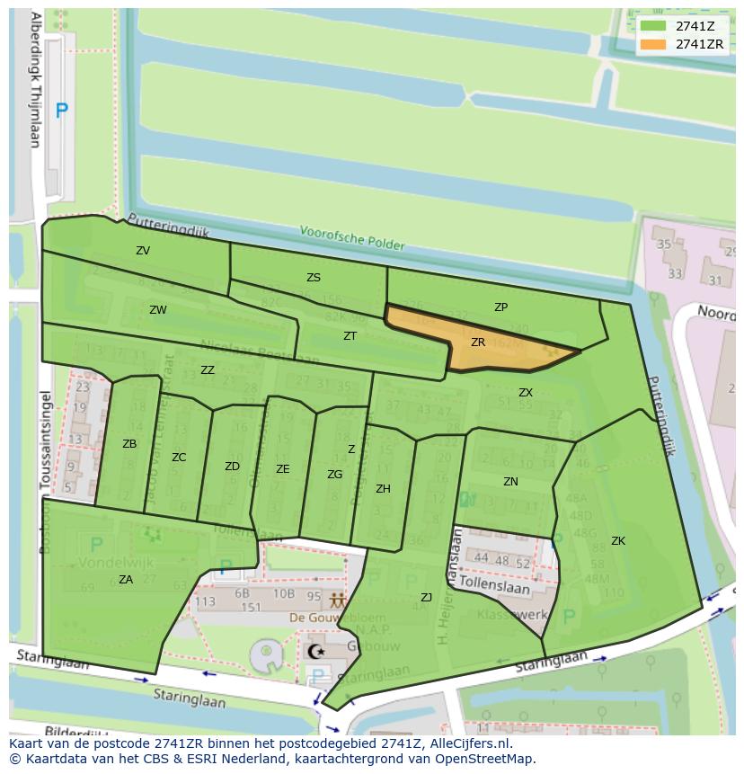 Afbeelding van het postcodegebied 2741 ZR op de kaart.