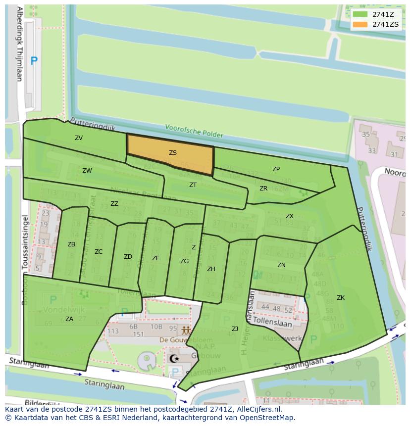 Afbeelding van het postcodegebied 2741 ZS op de kaart.