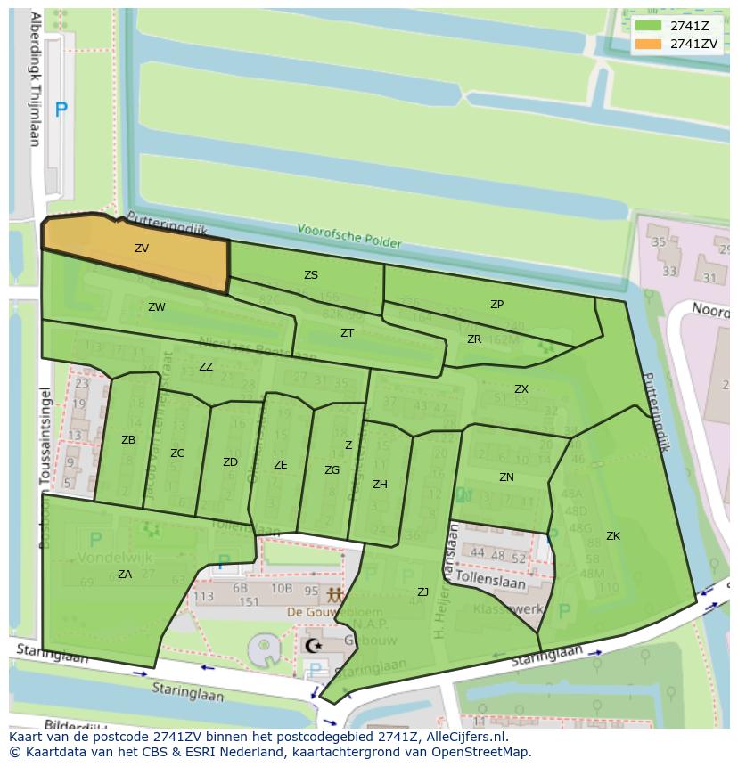 Afbeelding van het postcodegebied 2741 ZV op de kaart.
