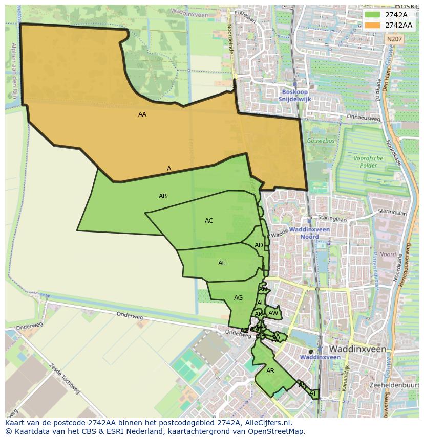 Afbeelding van het postcodegebied 2742 AA op de kaart.