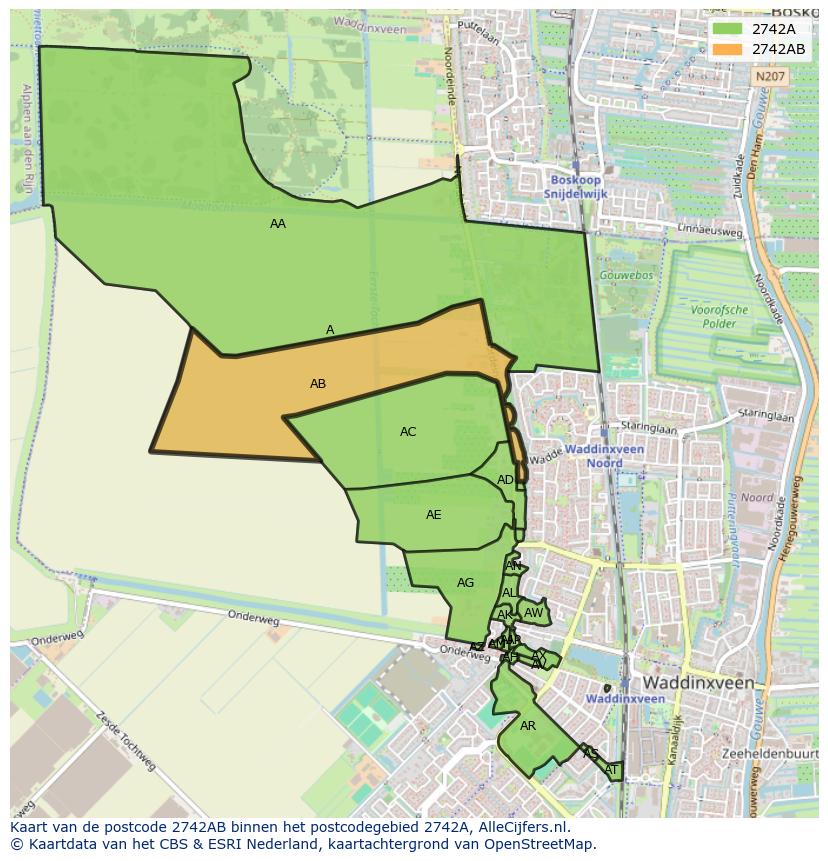 Afbeelding van het postcodegebied 2742 AB op de kaart.