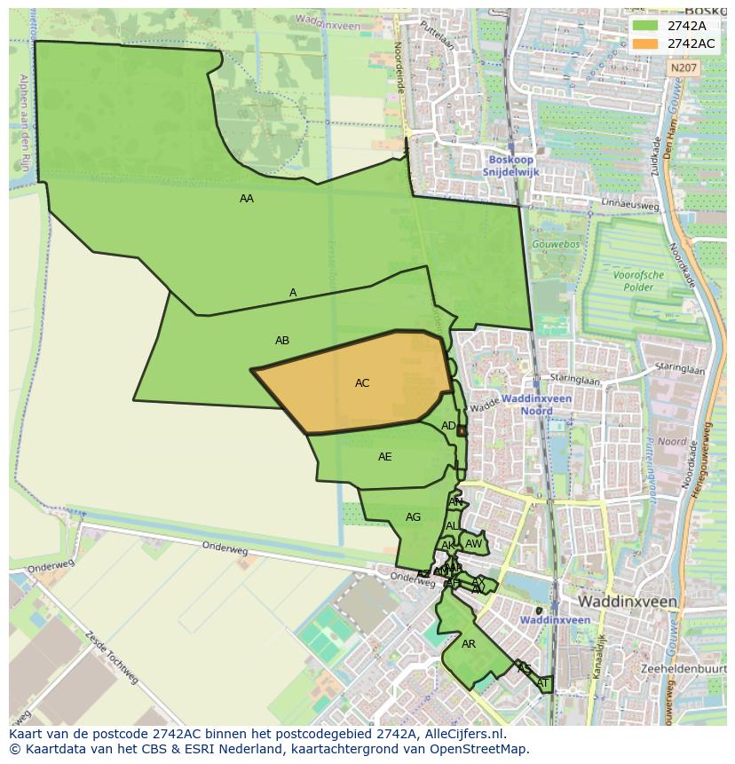 Afbeelding van het postcodegebied 2742 AC op de kaart.