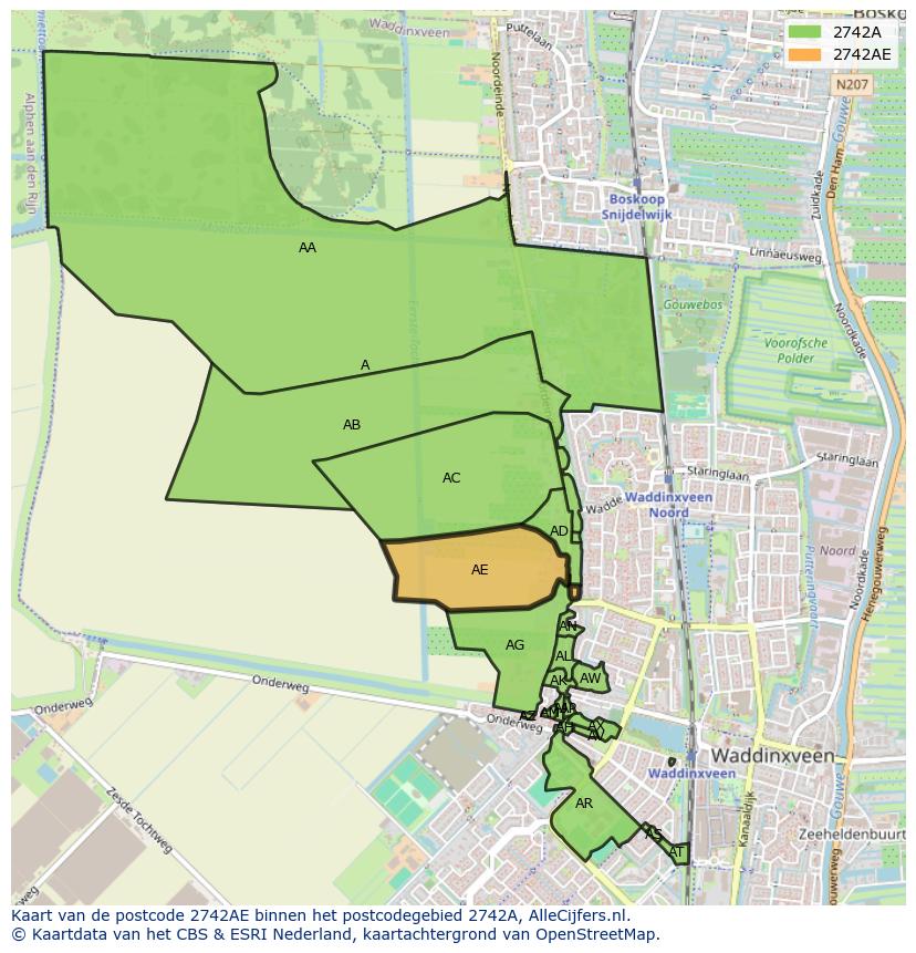 Afbeelding van het postcodegebied 2742 AE op de kaart.