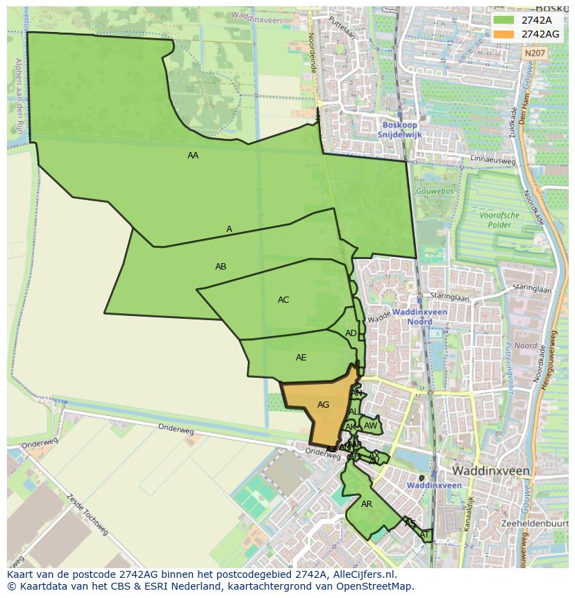 Afbeelding van het postcodegebied 2742 AG op de kaart.