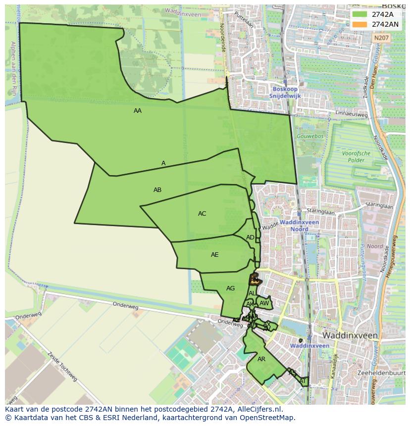 Afbeelding van het postcodegebied 2742 AN op de kaart.