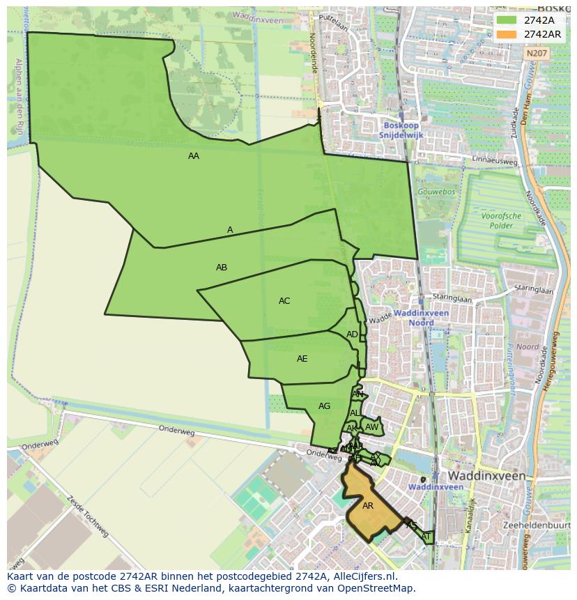 Afbeelding van het postcodegebied 2742 AR op de kaart.