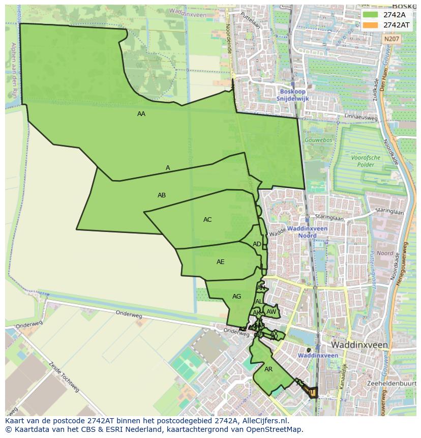 Afbeelding van het postcodegebied 2742 AT op de kaart.