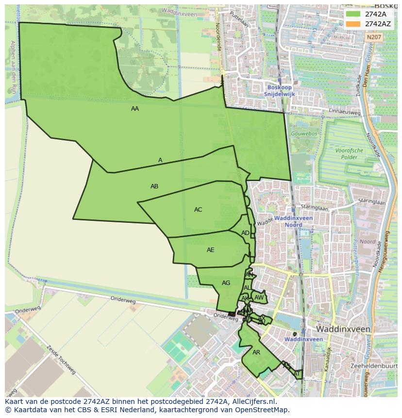 Afbeelding van het postcodegebied 2742 AZ op de kaart.