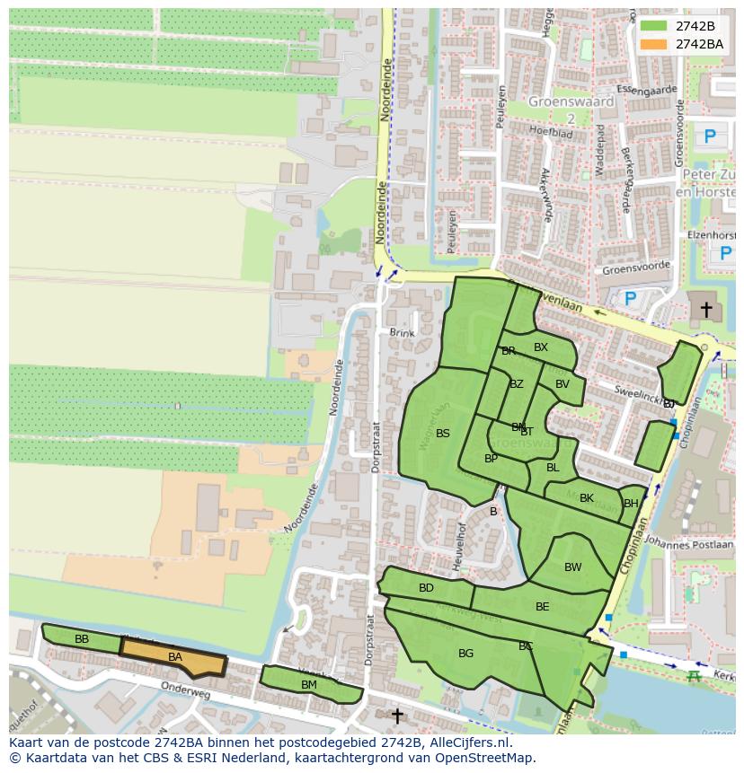 Afbeelding van het postcodegebied 2742 BA op de kaart.