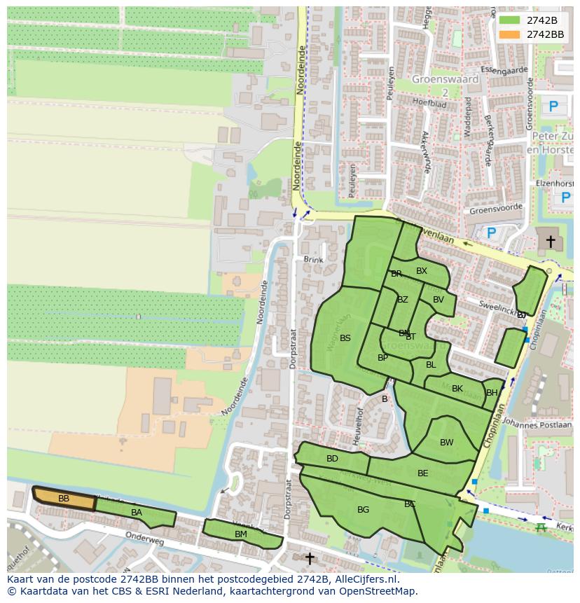 Afbeelding van het postcodegebied 2742 BB op de kaart.