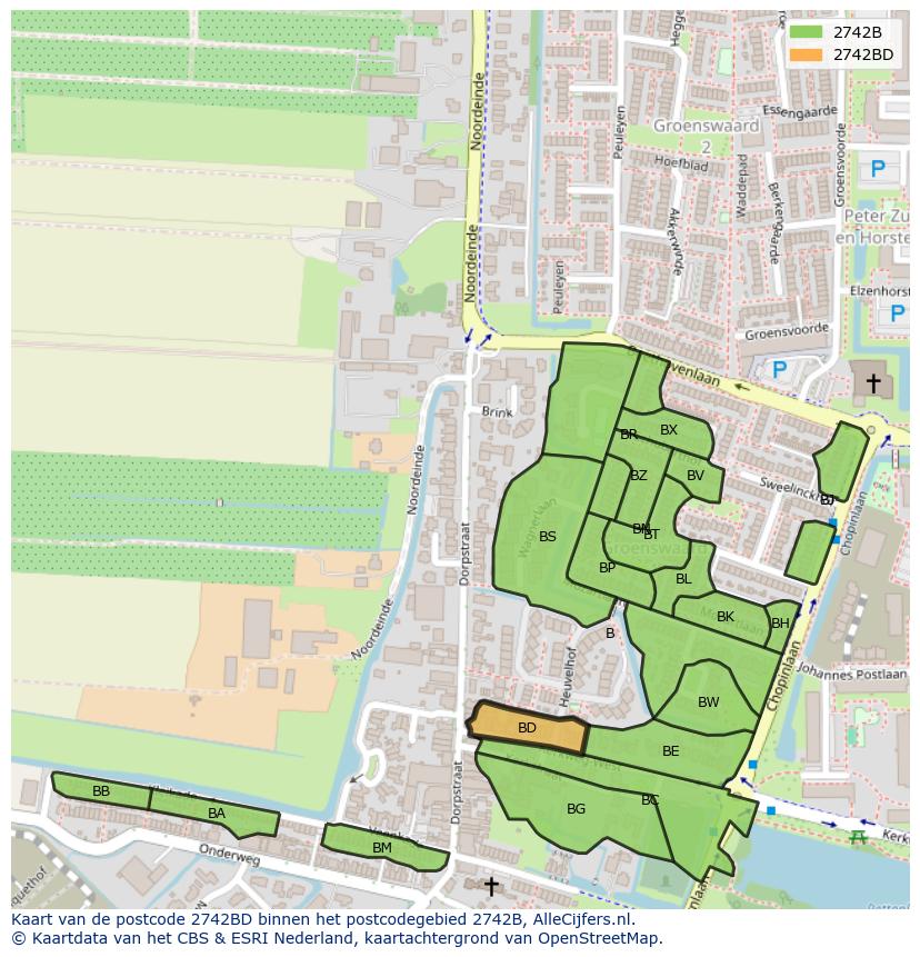 Afbeelding van het postcodegebied 2742 BD op de kaart.