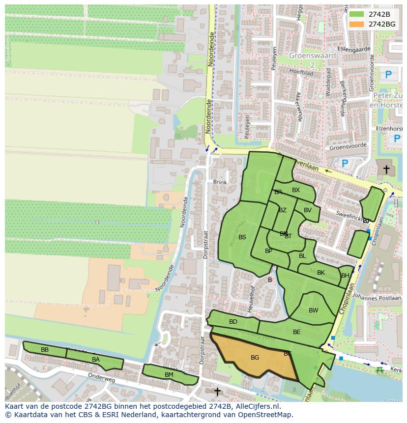 Afbeelding van het postcodegebied 2742 BG op de kaart.