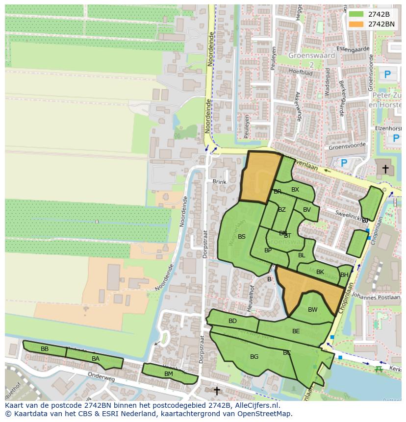 Afbeelding van het postcodegebied 2742 BN op de kaart.
