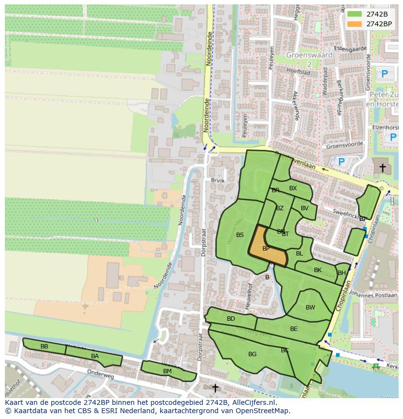 Afbeelding van het postcodegebied 2742 BP op de kaart.