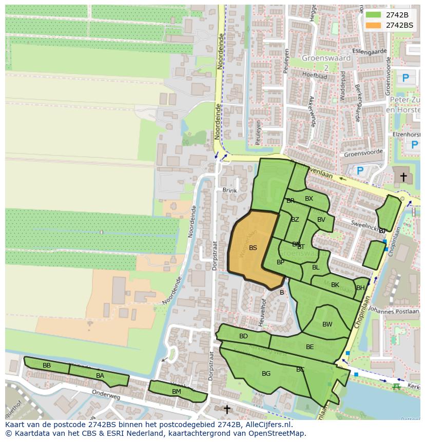 Afbeelding van het postcodegebied 2742 BS op de kaart.