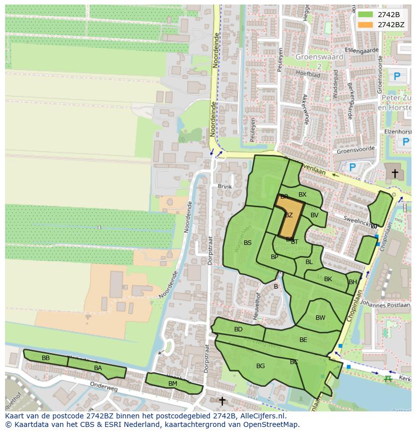 Afbeelding van het postcodegebied 2742 BZ op de kaart.