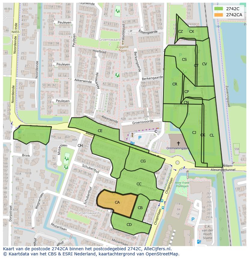 Afbeelding van het postcodegebied 2742 CA op de kaart.
