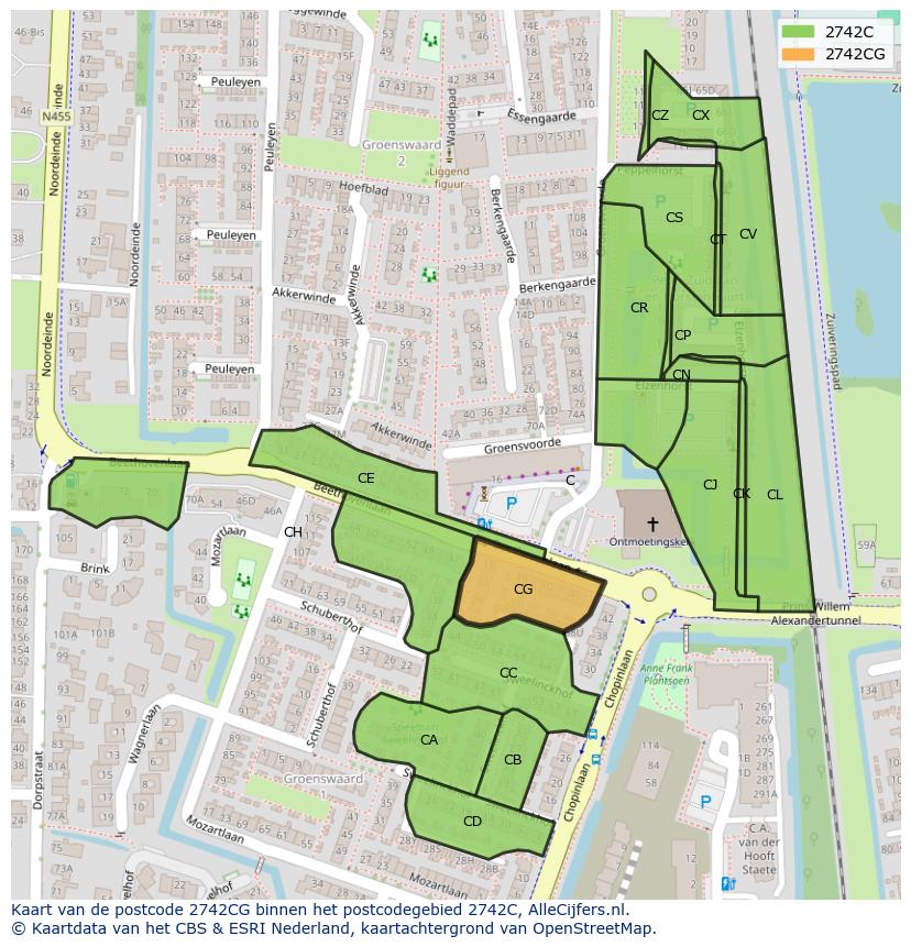 Afbeelding van het postcodegebied 2742 CG op de kaart.